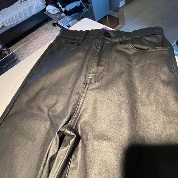 Women’s edikted black faux leather flare jeans. Size small. - Picture 3 of 10